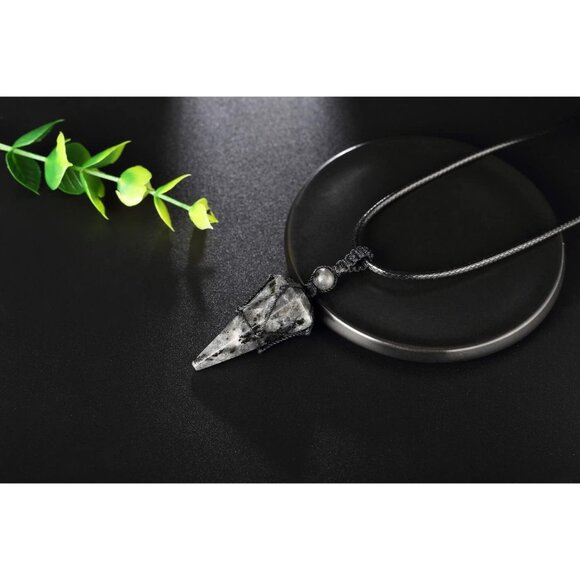 Men's Adjustable Black Rope Healing Crystal Natural Gemstone Pointed Necklaces - Picture 5 of 7